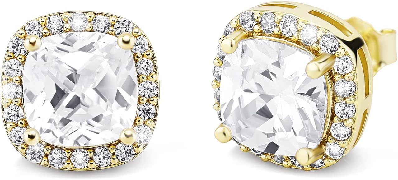 TOPGRILLZ Square Stud Earrings 925 Sterling Silver 5A+ Cubic Zirconia 14K Gold Black Diamonds Stu... | Amazon (US)