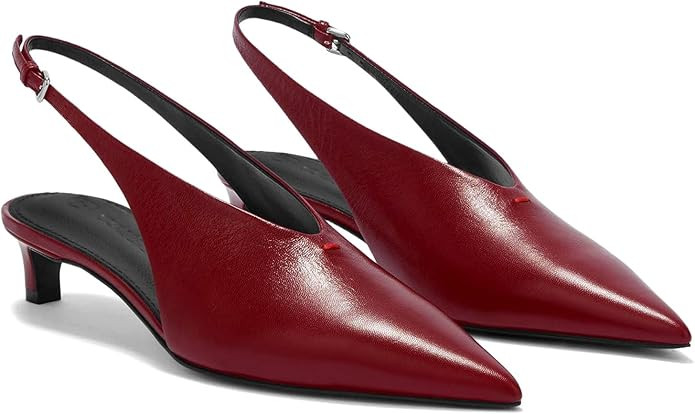 Coutgo Womens Low Kitten Heels Slingback Closed Pointed Toe V-Cut Business Work Pumps Dress Shoes | Amazon (US)