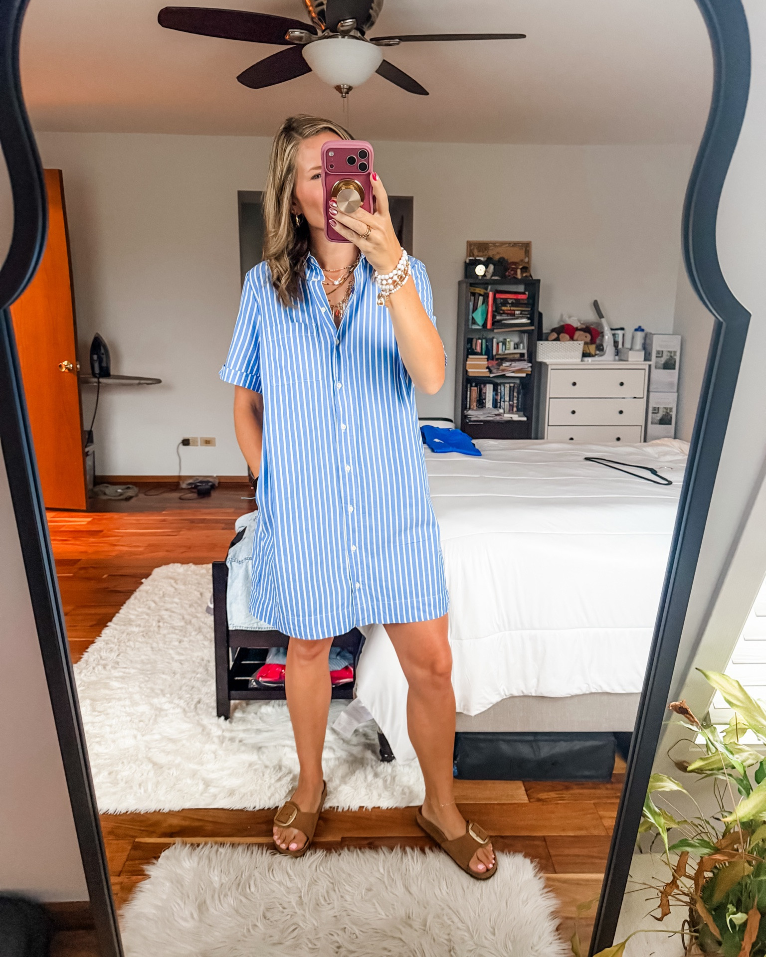 Love blue and white stripes together! A button-up dress like this is just so classic to me, and an easy way to feel dressed up on a rainy day!

#LTKootd #LTKOver40 #LTKWorkwear