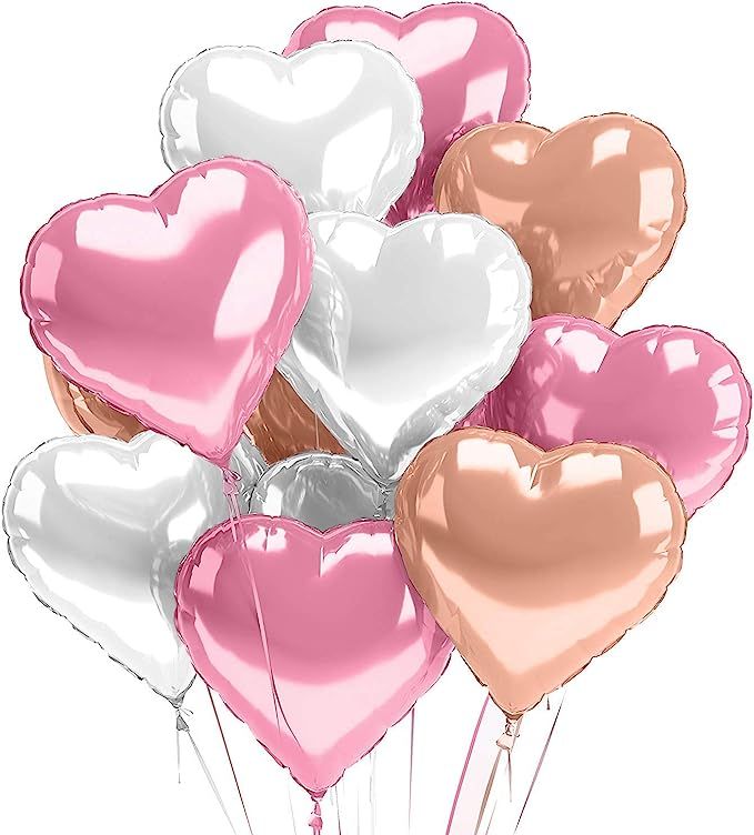 Pastel Heart Balloons 12 PACK Pink Valentines Day Heart Shaped Decorations Rose Gold Mylar Foil B... | Amazon (US)