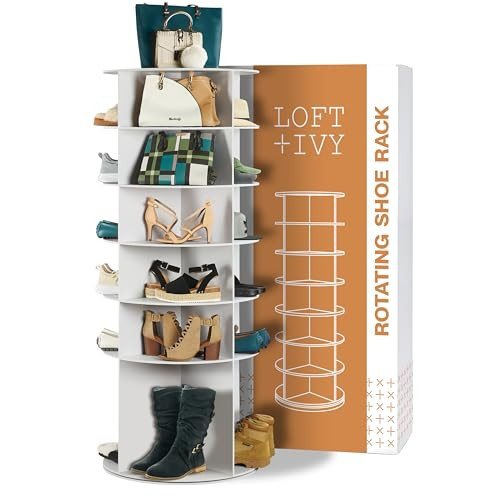 LOFT + IVY 7 Tier Rotating Shoe Rack Tower – 360° Spinning Storage Organizer, Modern Round Shoe Carousel for Closet, Entryway, Bedroom – Space Saving Rotating Lazy Susan Storage Tower | Amazon (US)