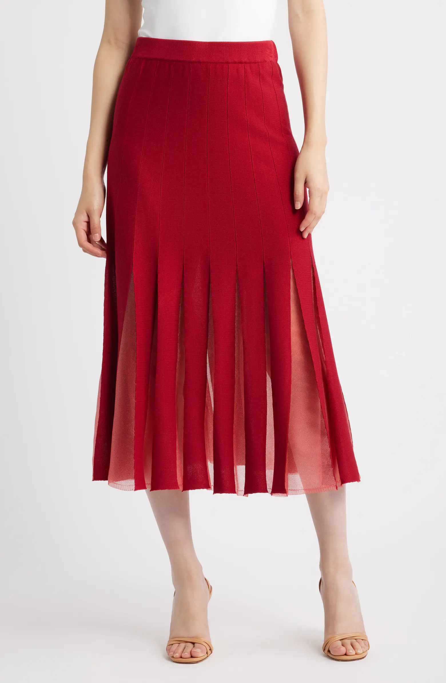 Sheer Panel A-Line Midi Skirt | Nordstrom