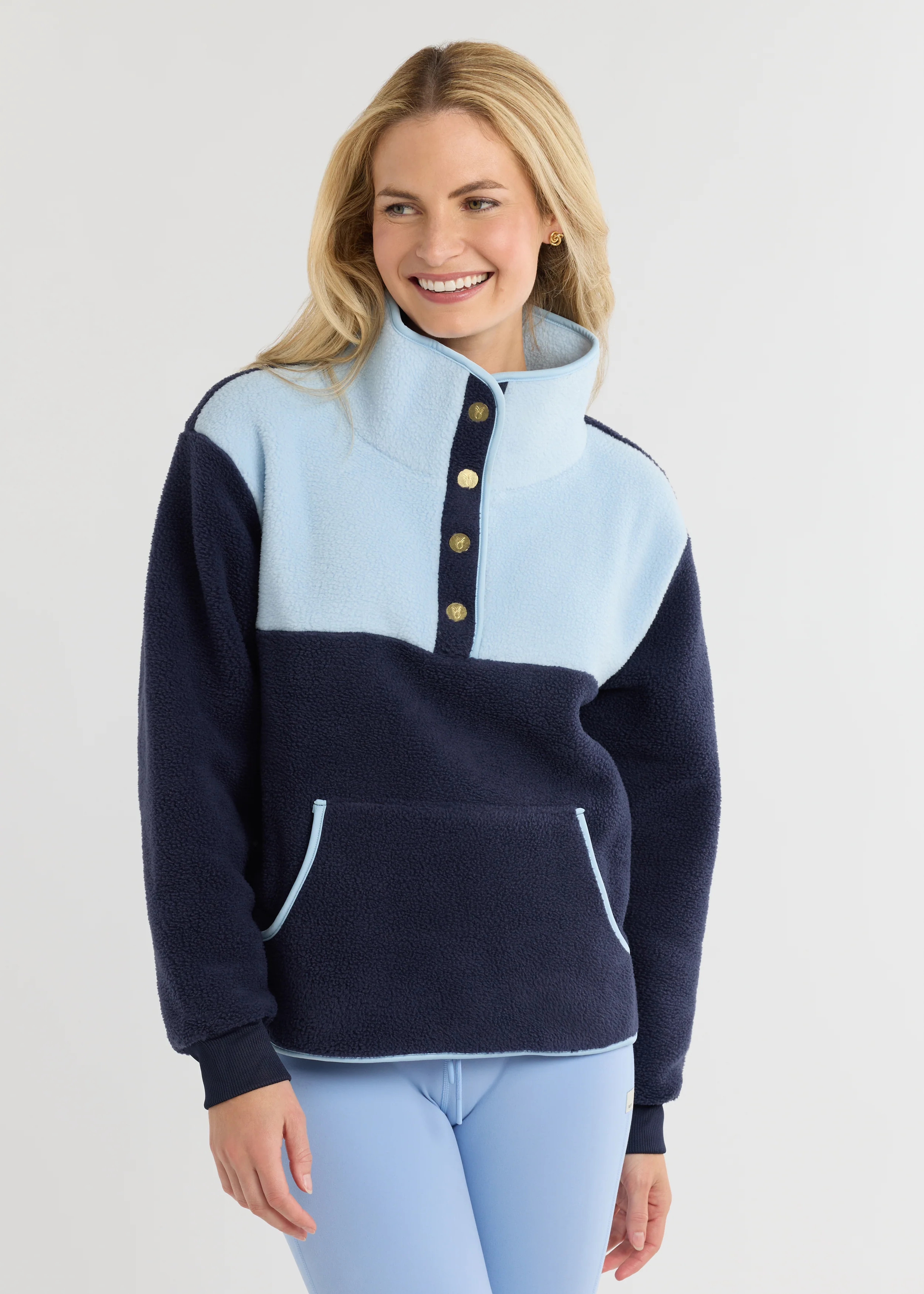 Finlay Pullover in Sherpa Fleece (Navy/Ice Blue) | Dudley Stephens