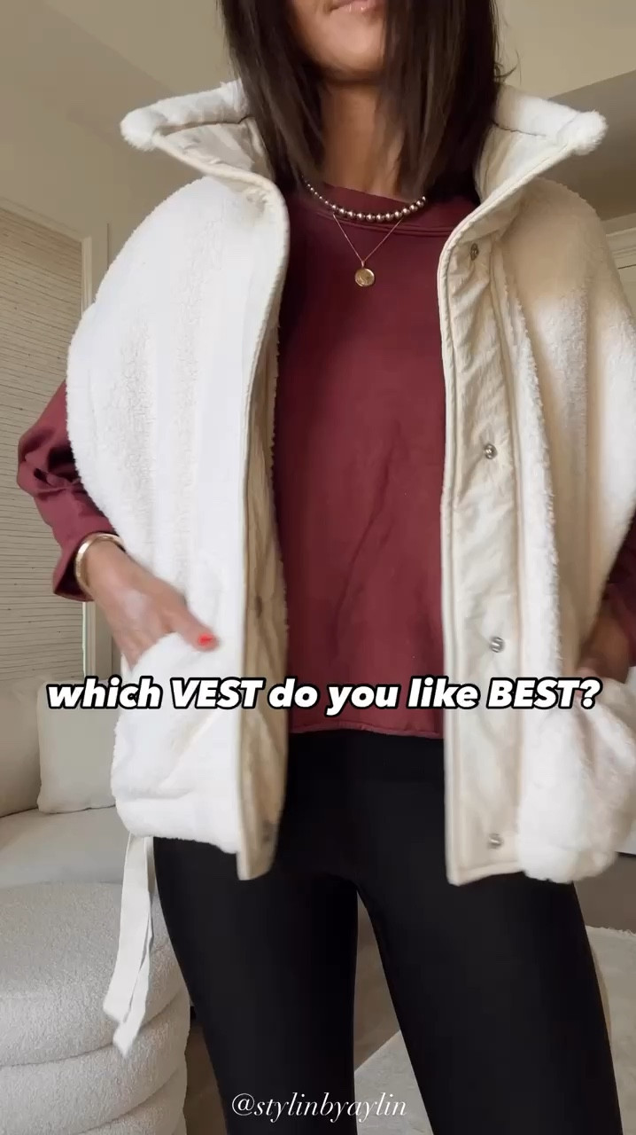 Which vest do you like best?? Option 1 or option 2?🙌🏼 I'm just shy of 5-7" wearing the size small vest and XS buttery soft leggings. My sneakers are one of my favorites and run true to size!
StylinByAylin, Aylinn

#LTKHoliday #LTKStyleTip #LTKSeasonal