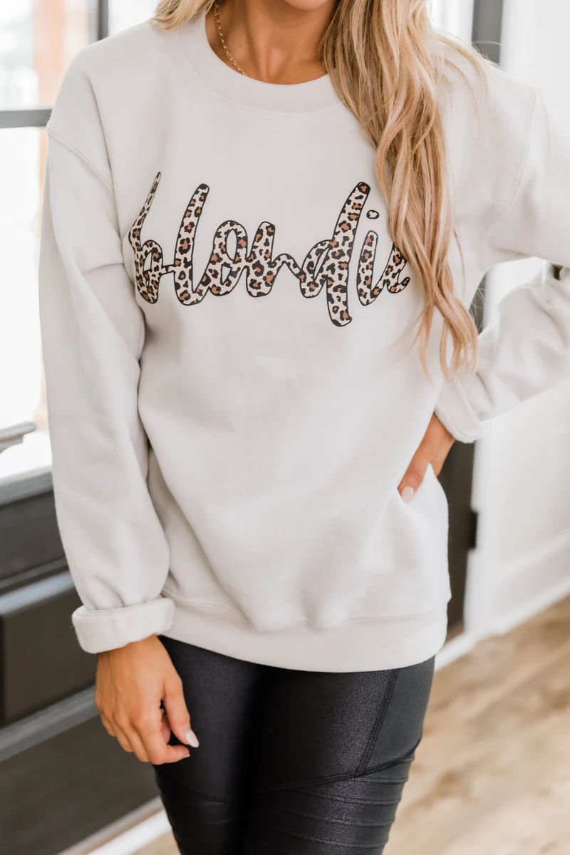 Blondie Animal Print Graphic Sand Sweatshirt | The Pink Lily Boutique