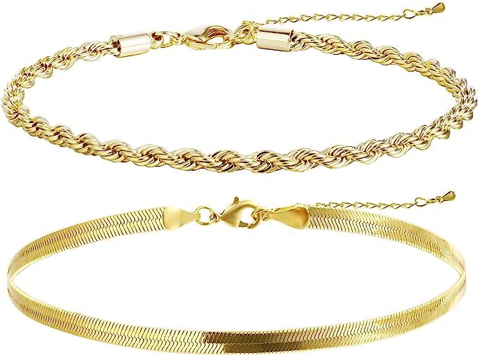 MIDEEO Gold Evil Eye Bracelet for Women Layered Herringbone Twisted Rope Chain Bracelets Set Laye... | Amazon (US)