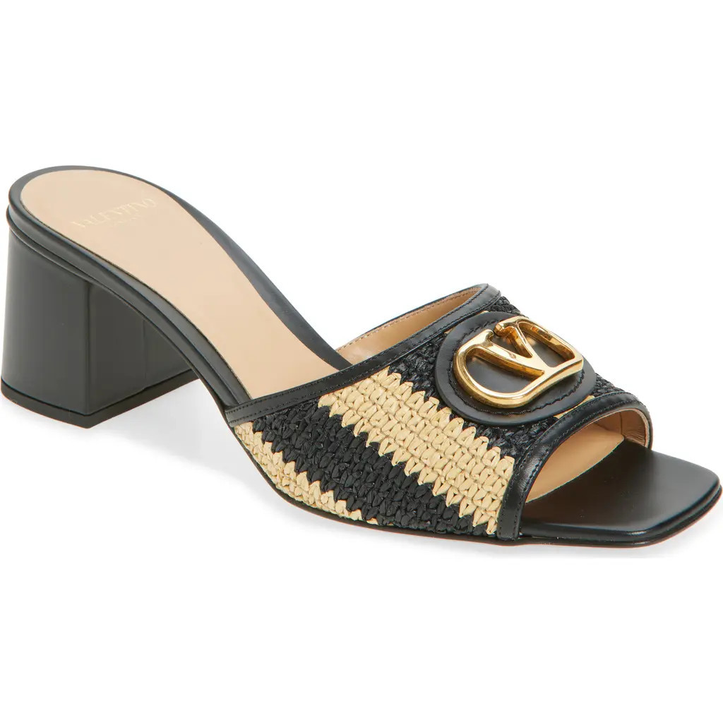 Valentino Garavani VLOGO Slide Sandal in Natural/Black at Nordstrom, Size 9.5Us | Nordstrom