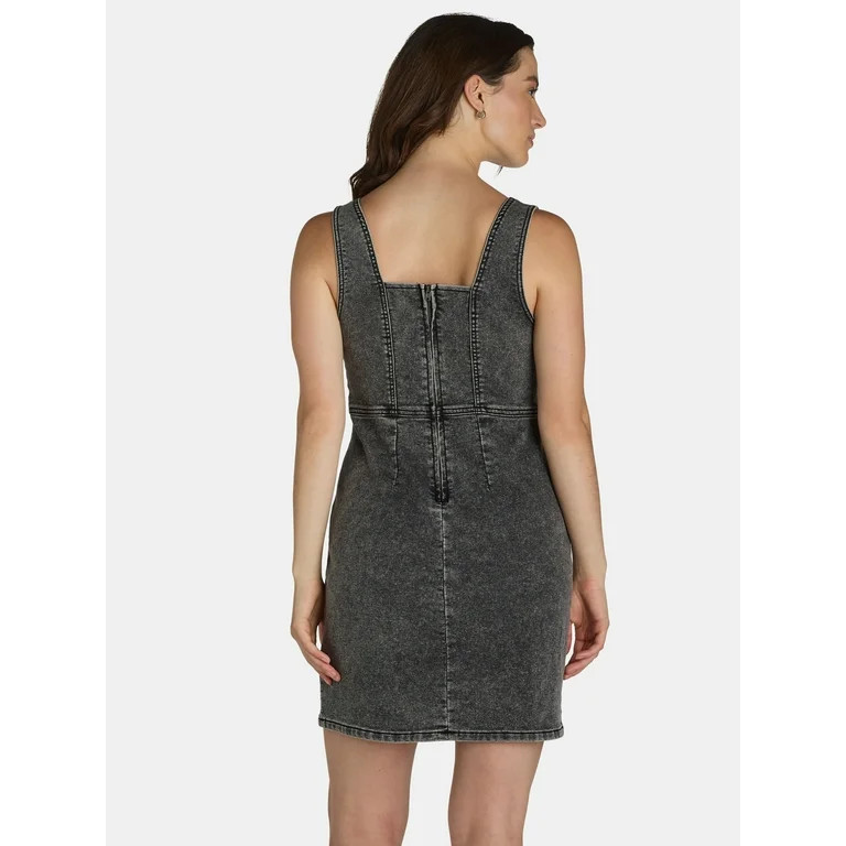 No Boundaries Denim Square Neck Pinafore Dress, Women’s | Walmart (US)