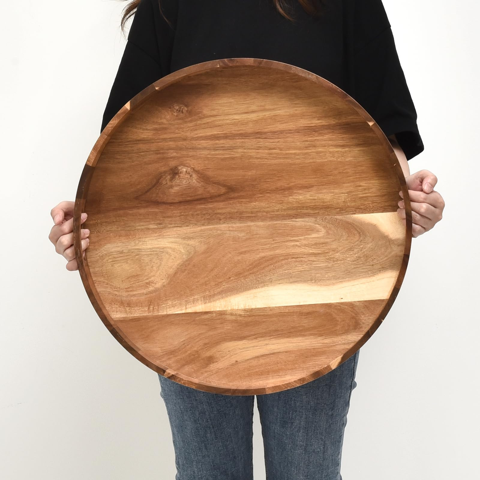 20 Inch Extra Large Round Serving Tray HeavyDuty Acacia Wood Tray for Oversized Ottoman Coffee Ta... | Amazon (US)
