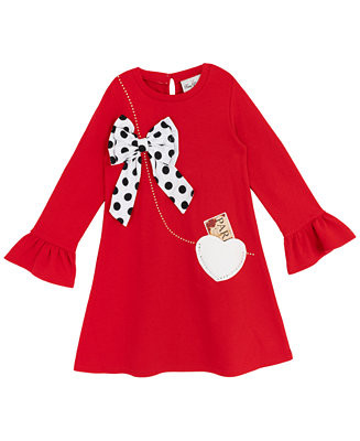 Rare Editions Little Girls Interlock Dress with Polka-Dot Statement Bow - Macy's | Macy's