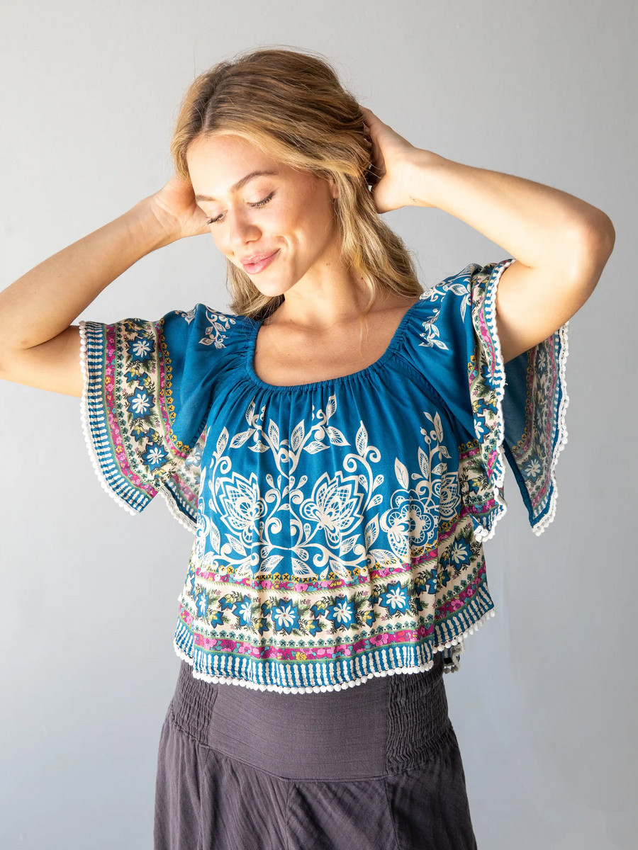 Sabrina Crop Top - Navy Borders | Natural Life