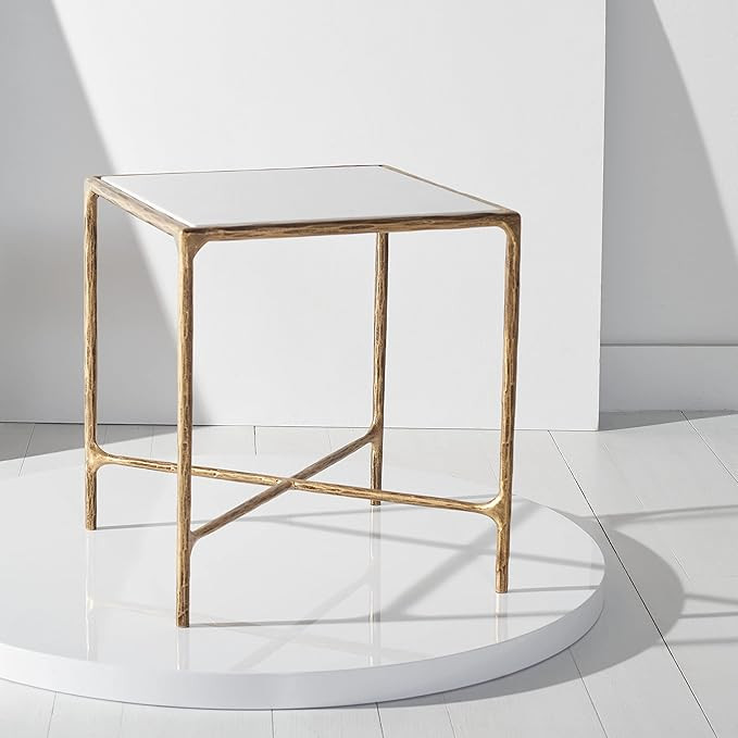 SAFAVIEH Couture Home Collection Jessa Brass Metal/White Marble Top Square End Table (Fully Assem... | Amazon (US)