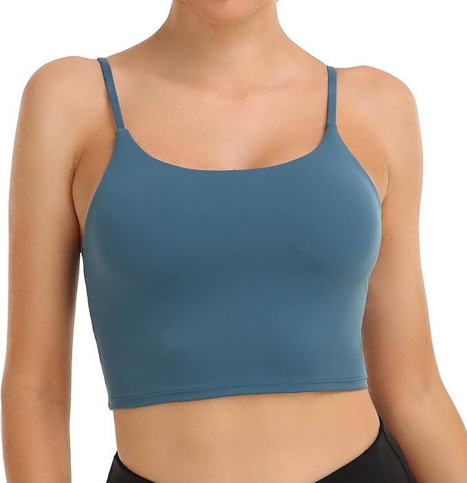Colorfulkoala Women's Spaghetti Strap Sports Bra Longline Padded Workout Crop Tank Tops | Amazon (US)