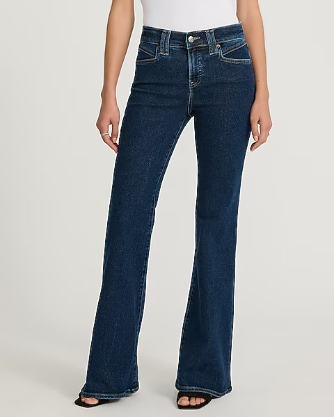 Mid Rise Dark Wash Hyper Sculpt '70s Flare Jeans | Express