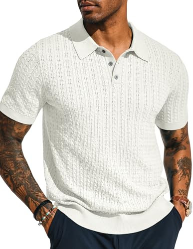 PJ PAUL JONES Mens Knit Polo Shirt Short Sleeve Hollow Out Knit Shirt Texture Knitted Polo | Amazon (US)