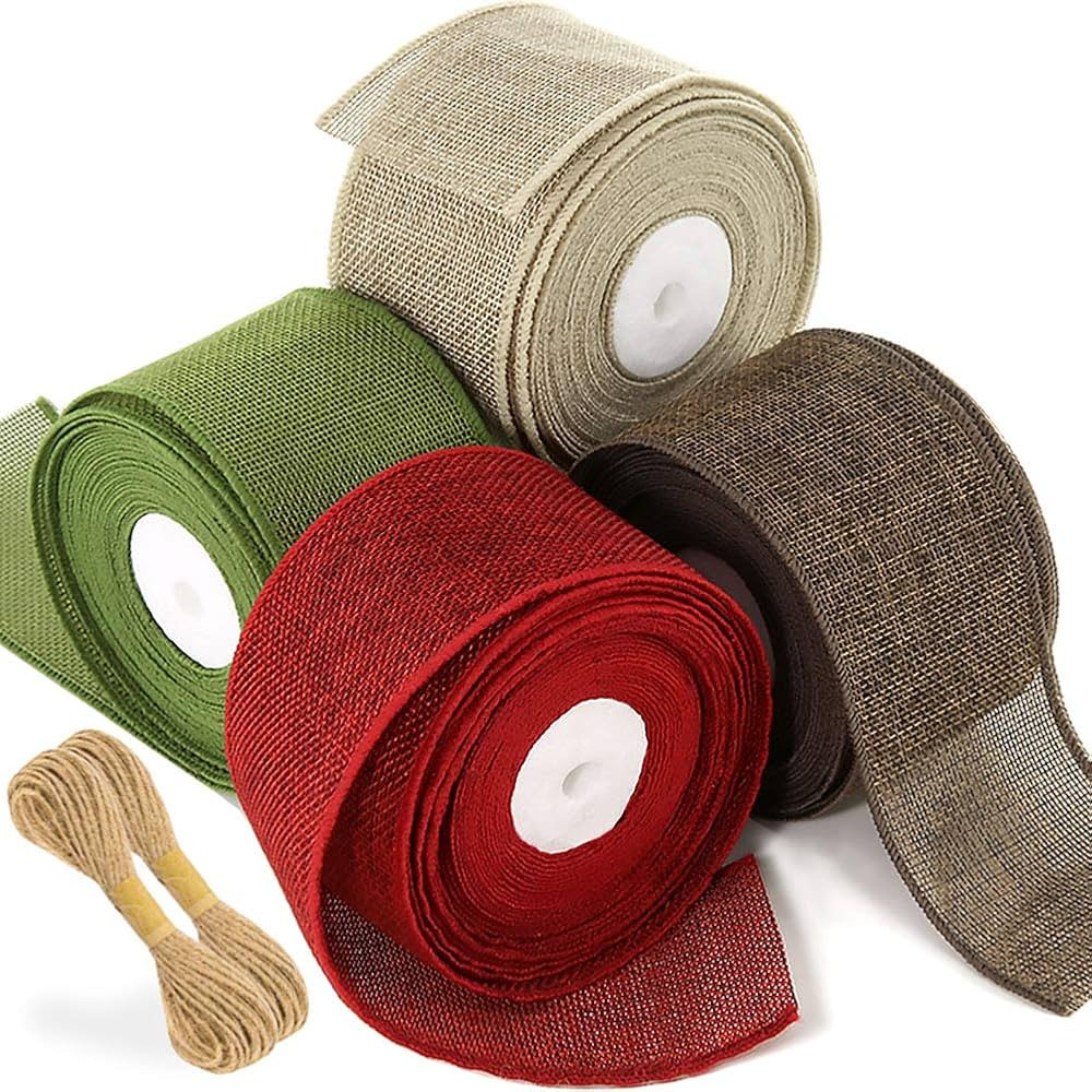 32Yards 2-1/2'' Christmas Ribbon Wired for Gift Wrapping, Burlap Ribbon Rolls in Spring Green Sca... | Amazon (US)