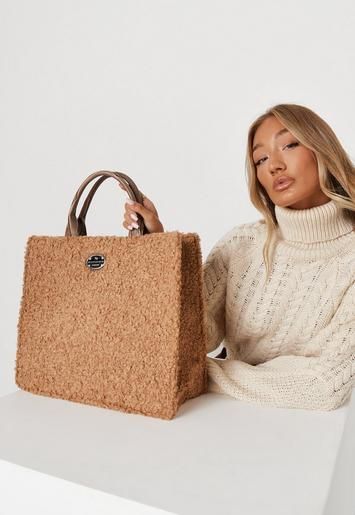 Missguided - Tan Missguided Shearling Tote Bag | Missguided (US & CA)