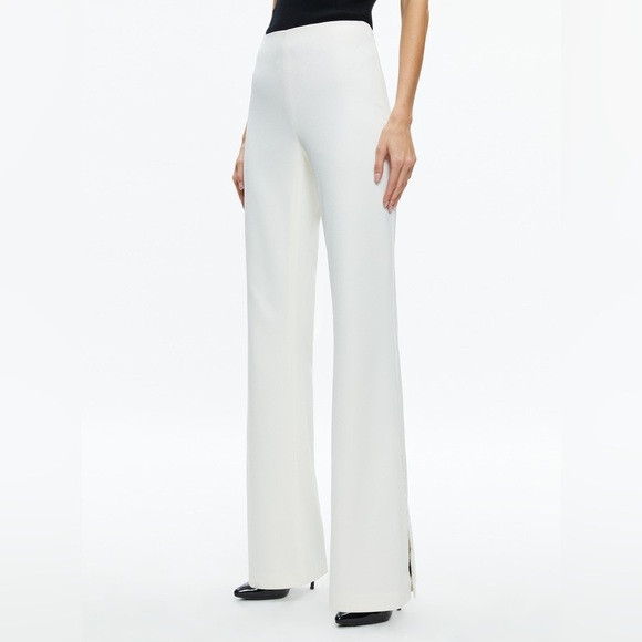 [alice + olivia] lara rhinestone embellished side slit trousers white 10 | Poshmark