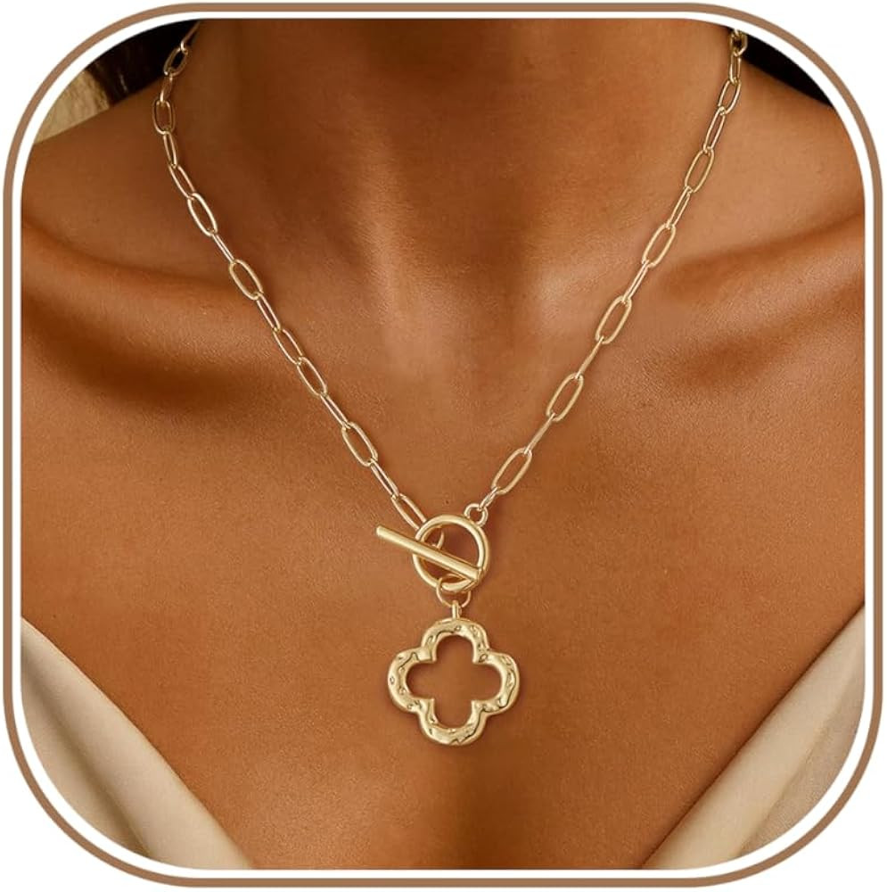 Chunky Gold Necklace for Women Trendy Non Tarnish 14K Gold Plated Paperclip Chain Charm Necklaces... | Amazon (US)