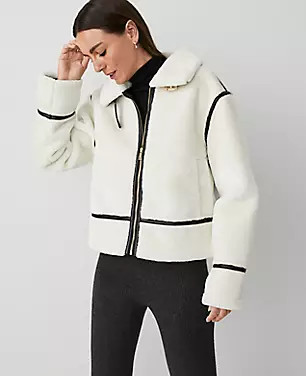 Weekend Zip Front Shearling Collar Moto Jacket | Ann Taylor (US)