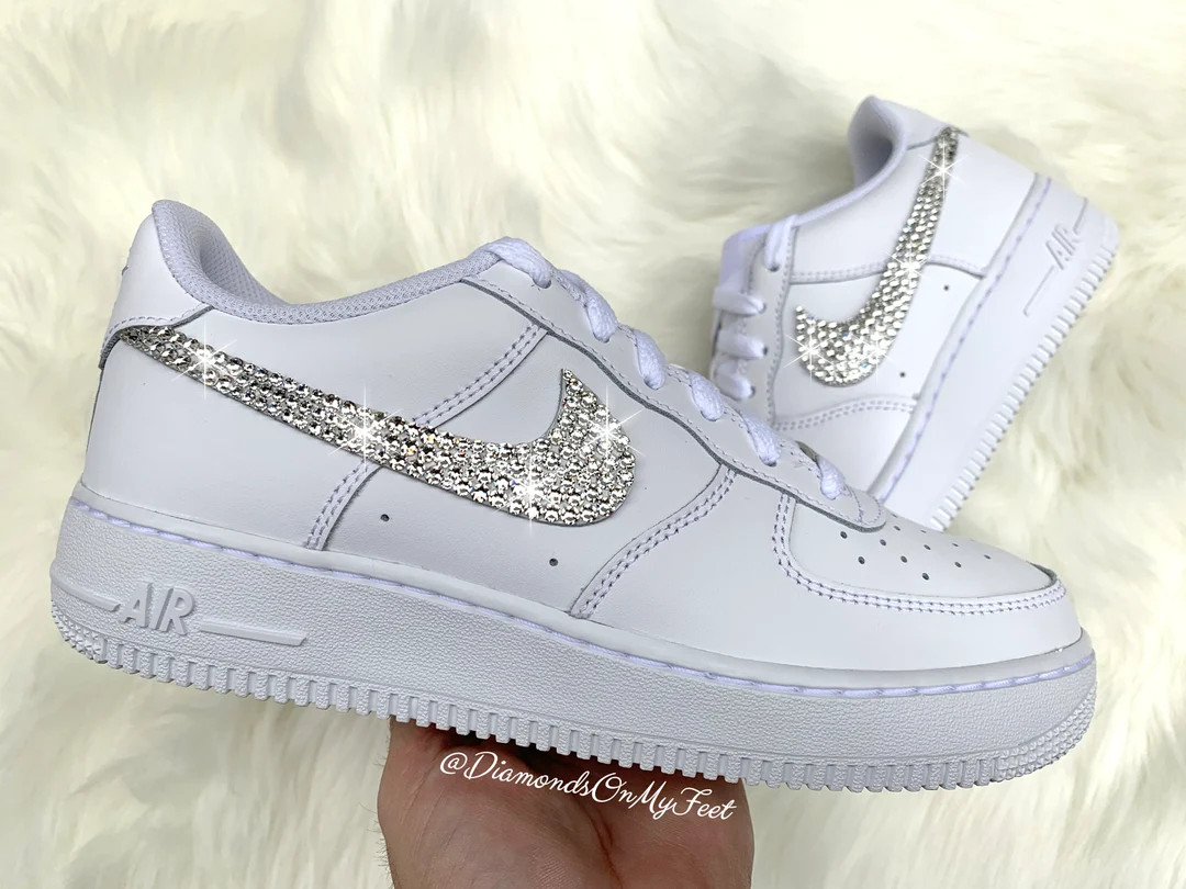 Swarovski Women's Nike Air Force 1 All White Low Sneakers Blinged Out With Authentic Clear Swarov... | Etsy (US)
