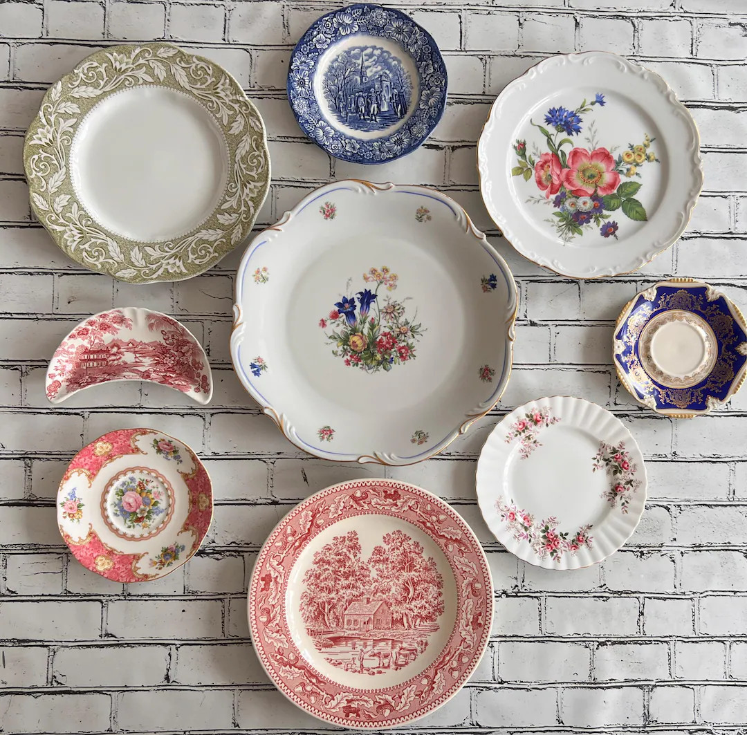 Mismatched Floral Transferware Plates- Set of 9 Vintage Wall Decor - Etsy | Etsy (US)