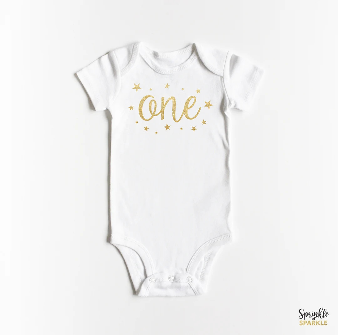 First Birthday Outfit One Stars ONESIES® Infant Baby Bodysuit Gold Glitter Cake Smash Gold Birth... | Etsy (US)