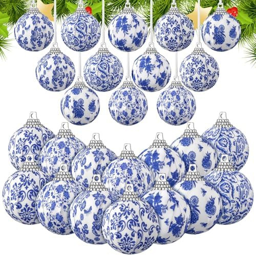 Liliful 24 Pcs Christmas Blue and White Chinoiserie Ornaments Ball Christmas Tree Hanging Ornamen... | Amazon (US)