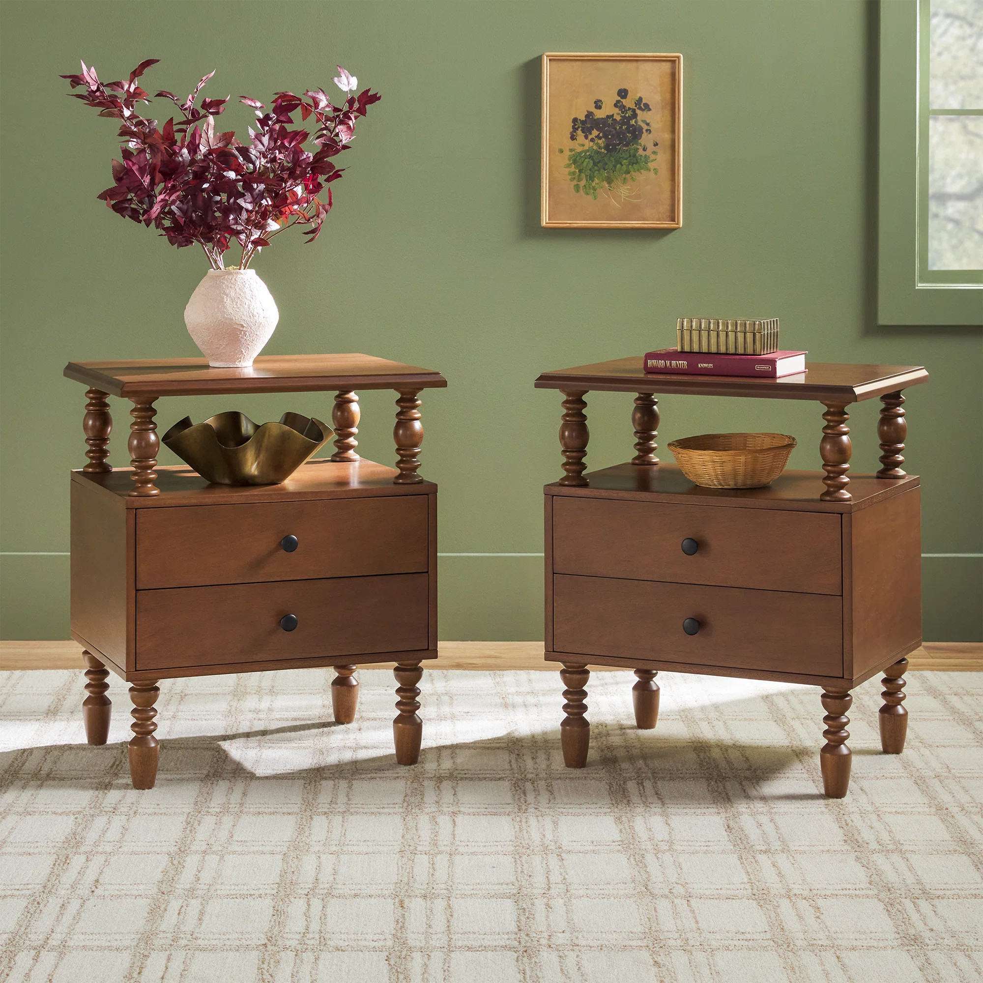 Vivienne Easy Assembly Solid Wood Spindle 2-Drawer Nightstand (Set of 2) | Wayfair North America