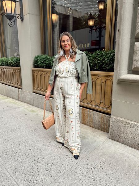 Wearing xl in jumpsuit and Moto jacket nyc dinner outfit 

#LTKtravel #LTKcurves #LTKstyletip