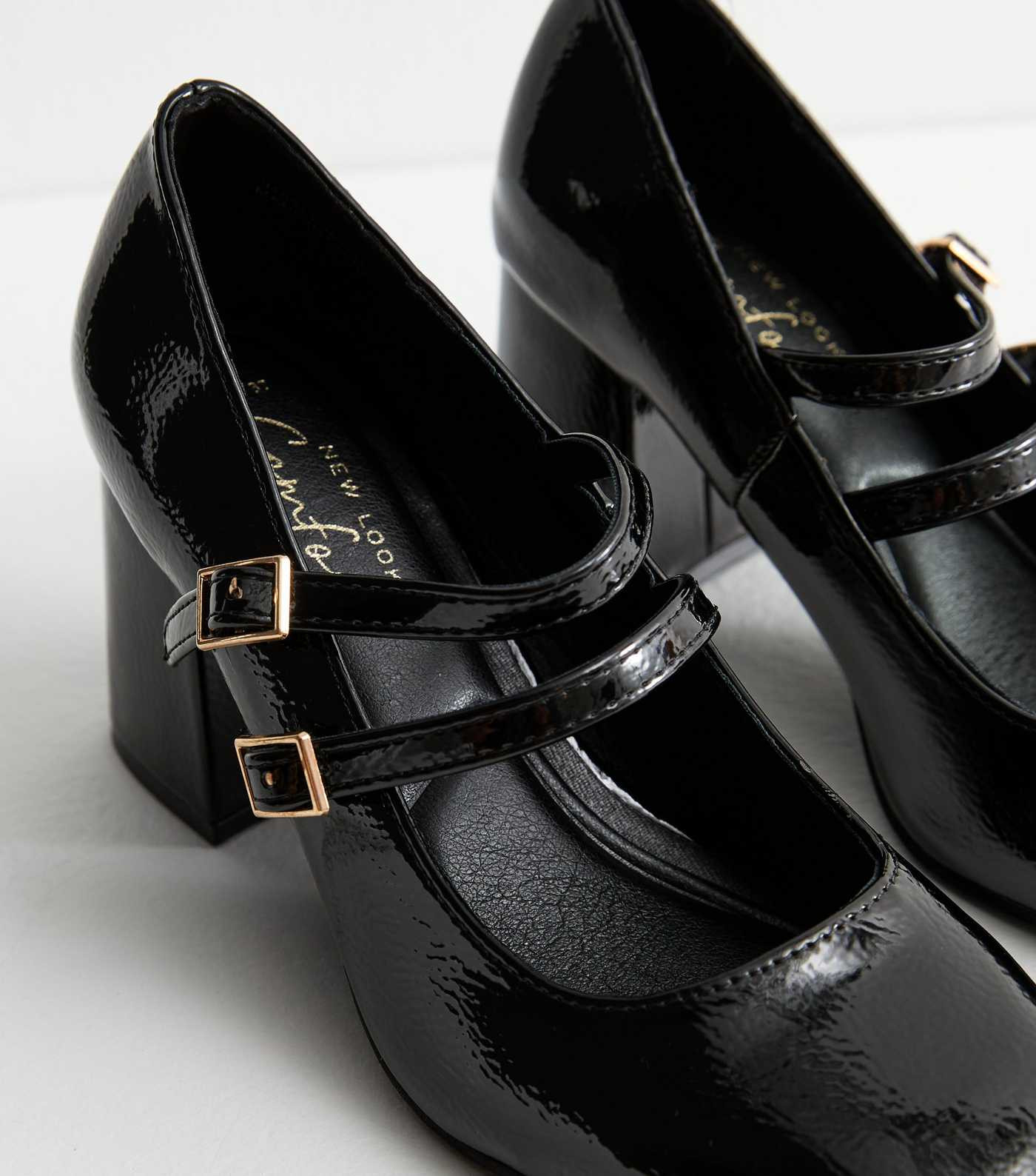 Black Patent Leather-Look Heeled Look Mary Jane Shoes | New Look | New Look (UK)