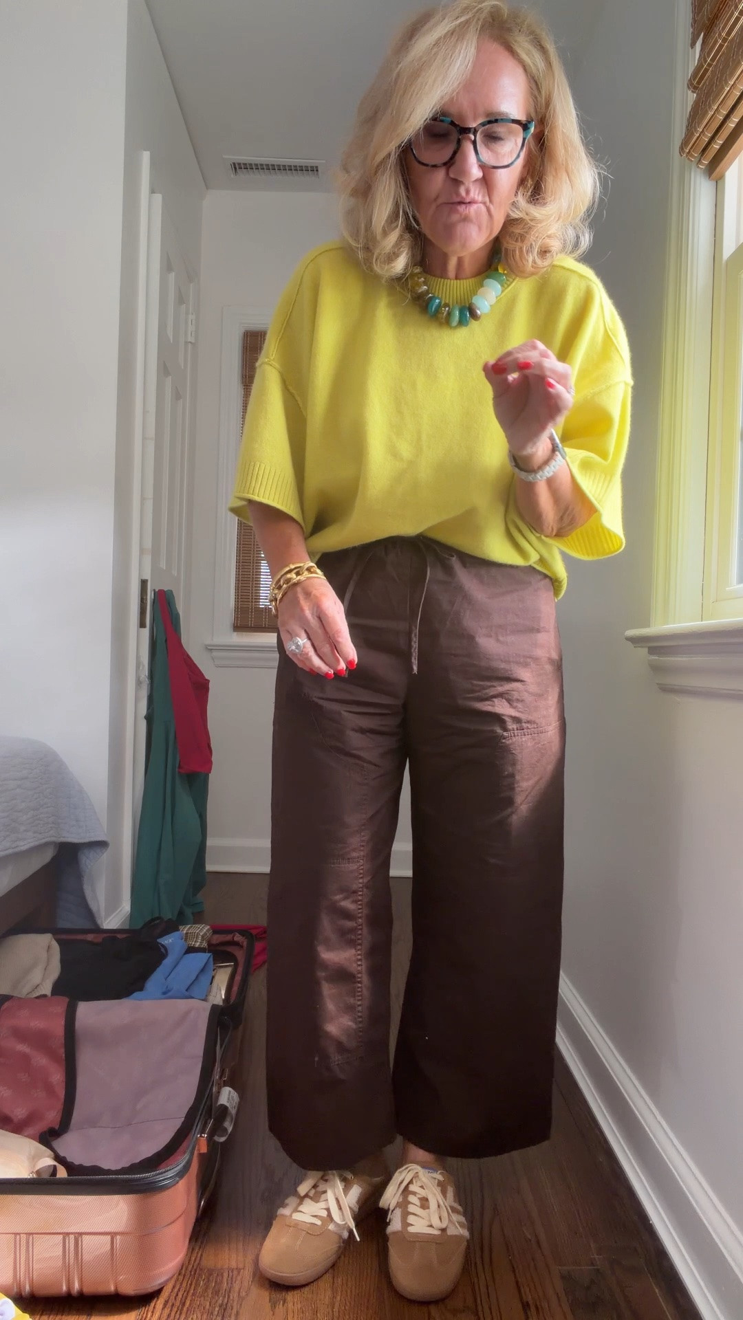 My exact sweater is sold out right now in this color. But check out the other colors available. I wear a medium.
Also linking the Quint’s version of this Kashmir, but you have to size up in the Quinn’s version and you still won’t get this very relaxed fit. It’s quite unique.
My pants I’m wearing a small. This is the poplin  and I have also have the green corduroy on order

#LTKOver40 #LTKootd #LTKPetite