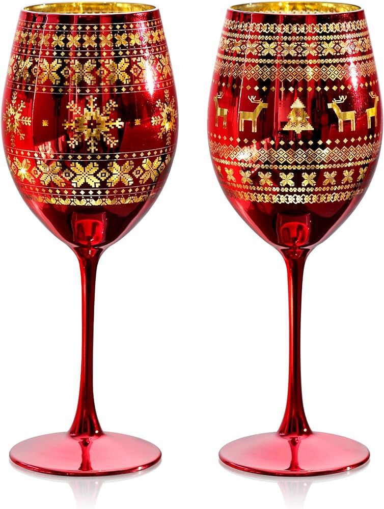 Joeyan Christmas Wine Glasses with Stem, 19.5 oz Large Burgundy Wine Glasses, Red Handmade Wine G... | Amazon (US)