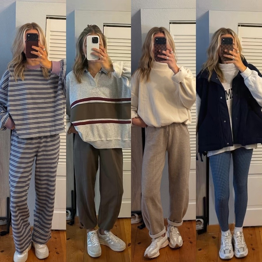 Outfit 1: top: small, pants: xs
2nd: top: large, pants: XXS 
3rd: top: large, pants: XXS 
4th: Mockneck: xs, vest: small, pants: XXS

#LTKootd #LTKFindsUnder100 #LTKFindsUnder50