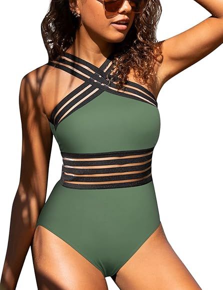 Hilor Women's One Piece Swimwear Front Crossover Swimsuits Hollow Bathing Suits Monokinis | Amazon (US)