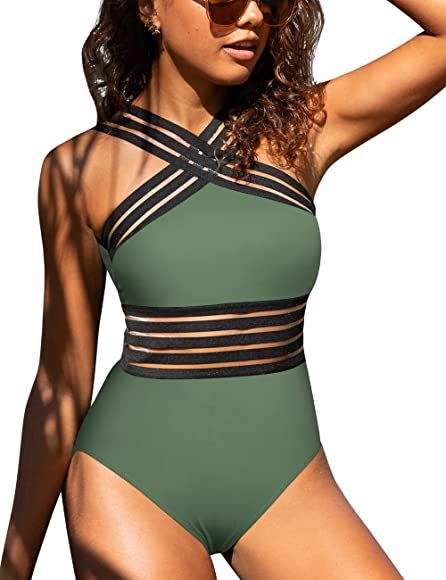 Hilor Women's One Piece Swimwear Front Crossover Swimsuits Hollow Bathing Suits Monokinis | Amazon (US)