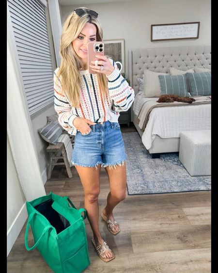 Open knit sweater I sized up to medium 
High rise denim shorts $22 I sized down to a 0

Sandals are an Amazon fashion find 


#LTKunder50 #LTKstyletip #LTKFind