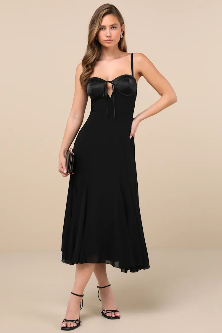 Enticing Invite Black Pleated Midi Dress | Lulus