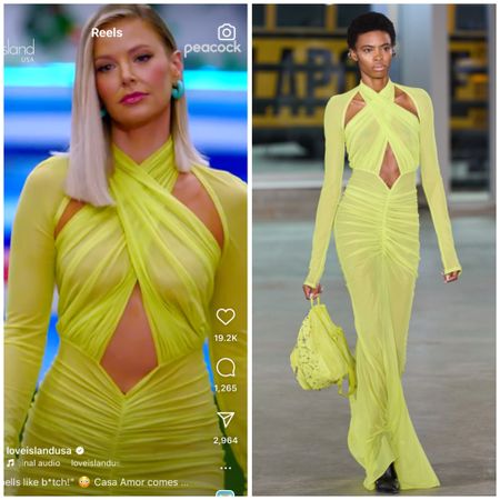 Ariana Madix’s Neon Yellow Mesh Cutout Maxi Dress / Gown on Love Island USA in LaPointe A/W 2024 (not available online yet) Shop similar below / Styling @emilymen