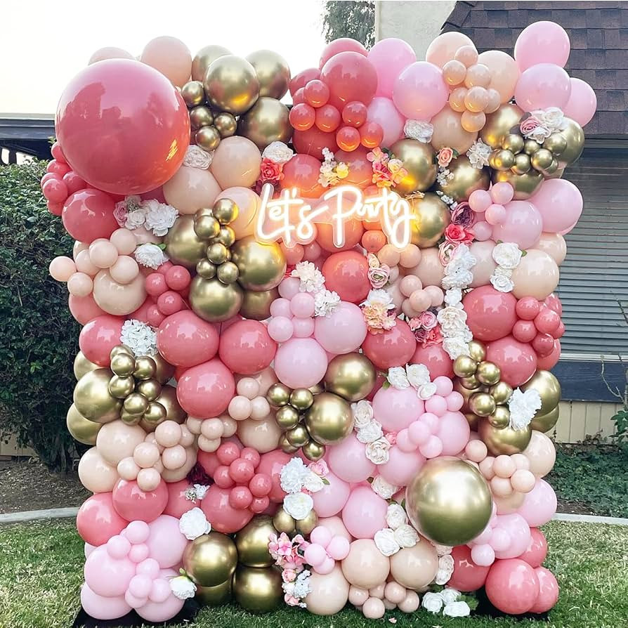 Retro Dusty Pink Balloons Garland Kit 171Pcs Pastel Light pink Nude Metallic Gold Balloon Arch Fo... | Amazon (US)