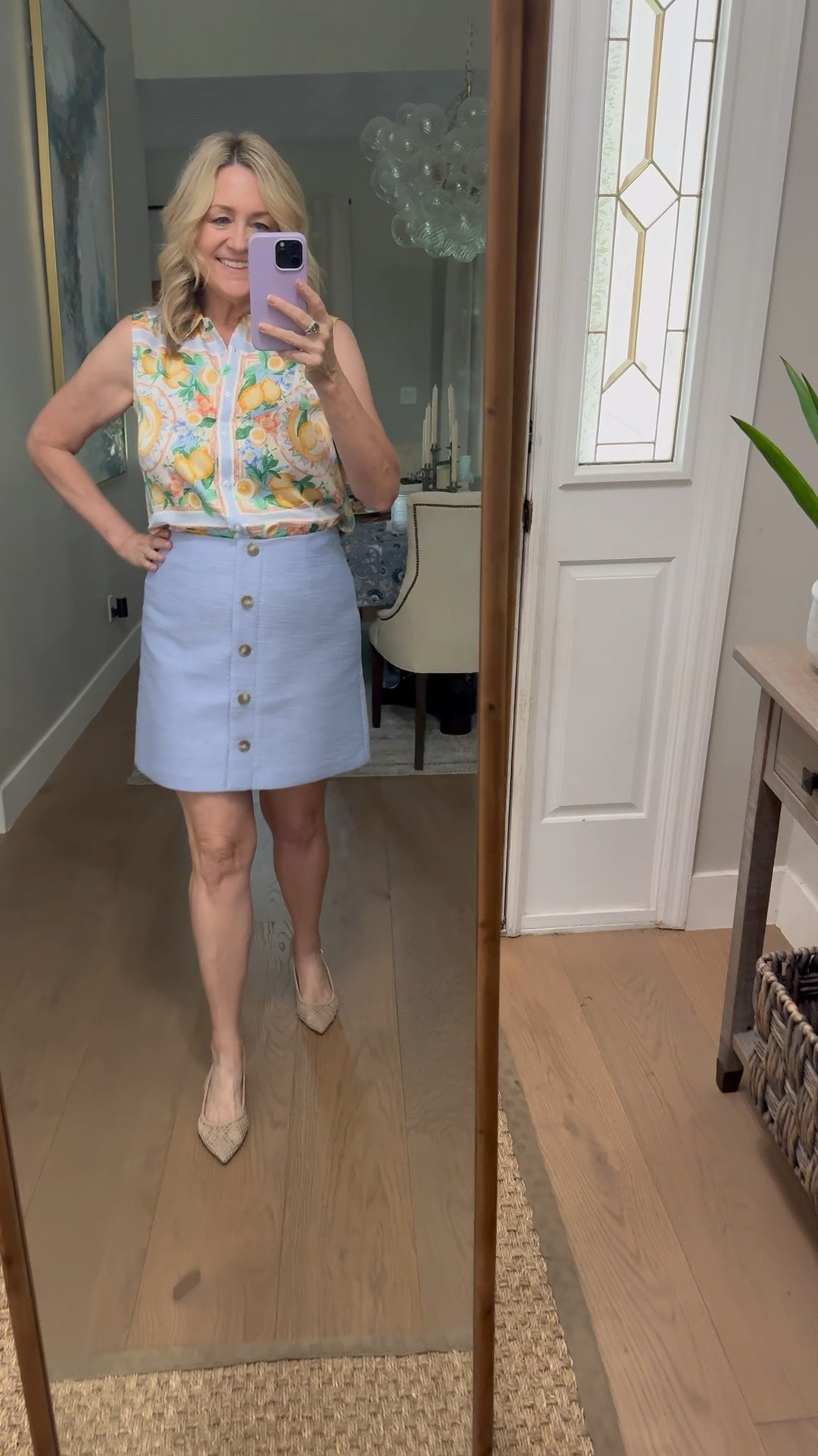 This skirt is so cute and I love the color. It also has a matching vest. I paired it with this print top. These are all selling out fast. ￼

#LTKootd #LTKWorkwear #LTKOver40
