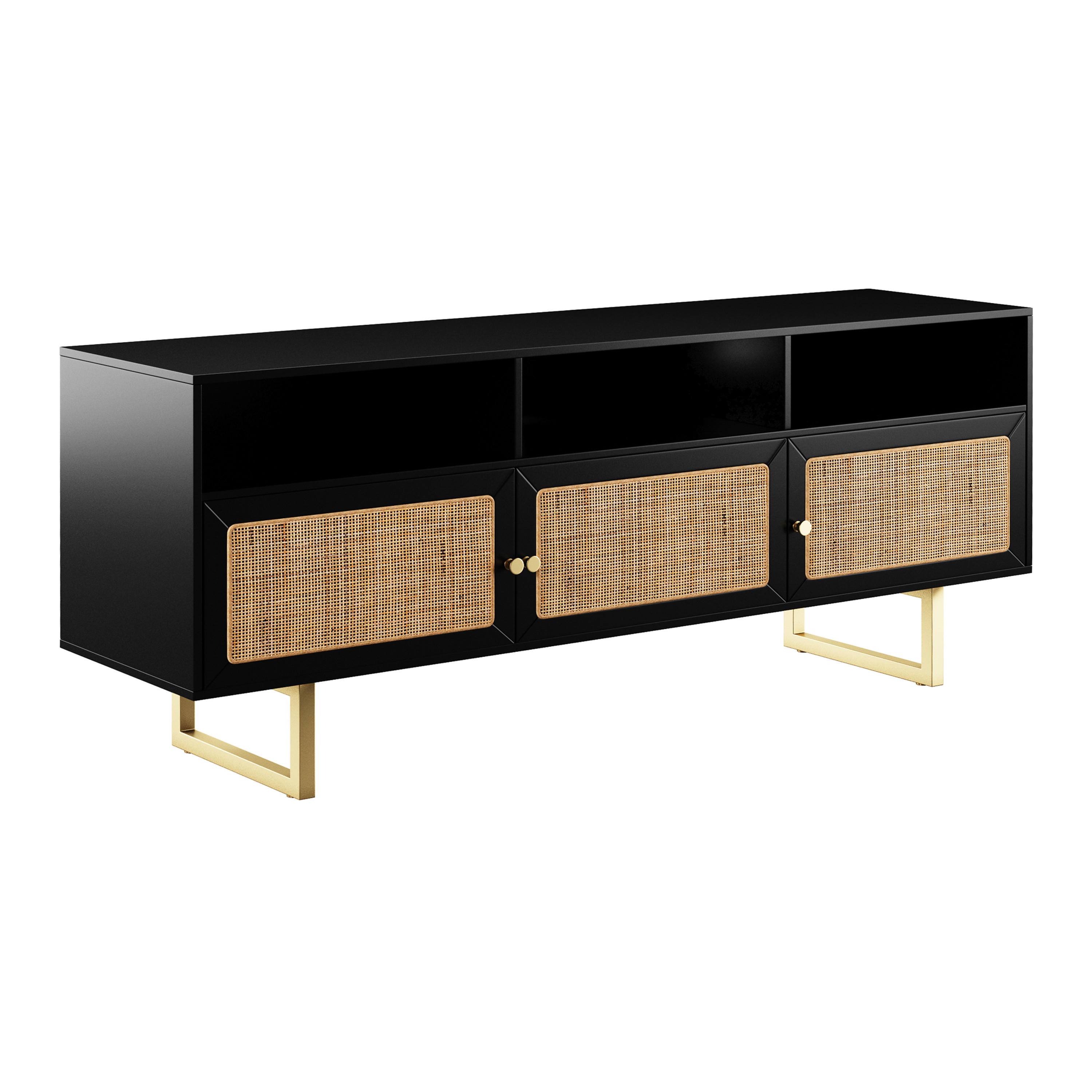 Dunbar Black Wood And Gold Metal Cane Media Stand | World Market