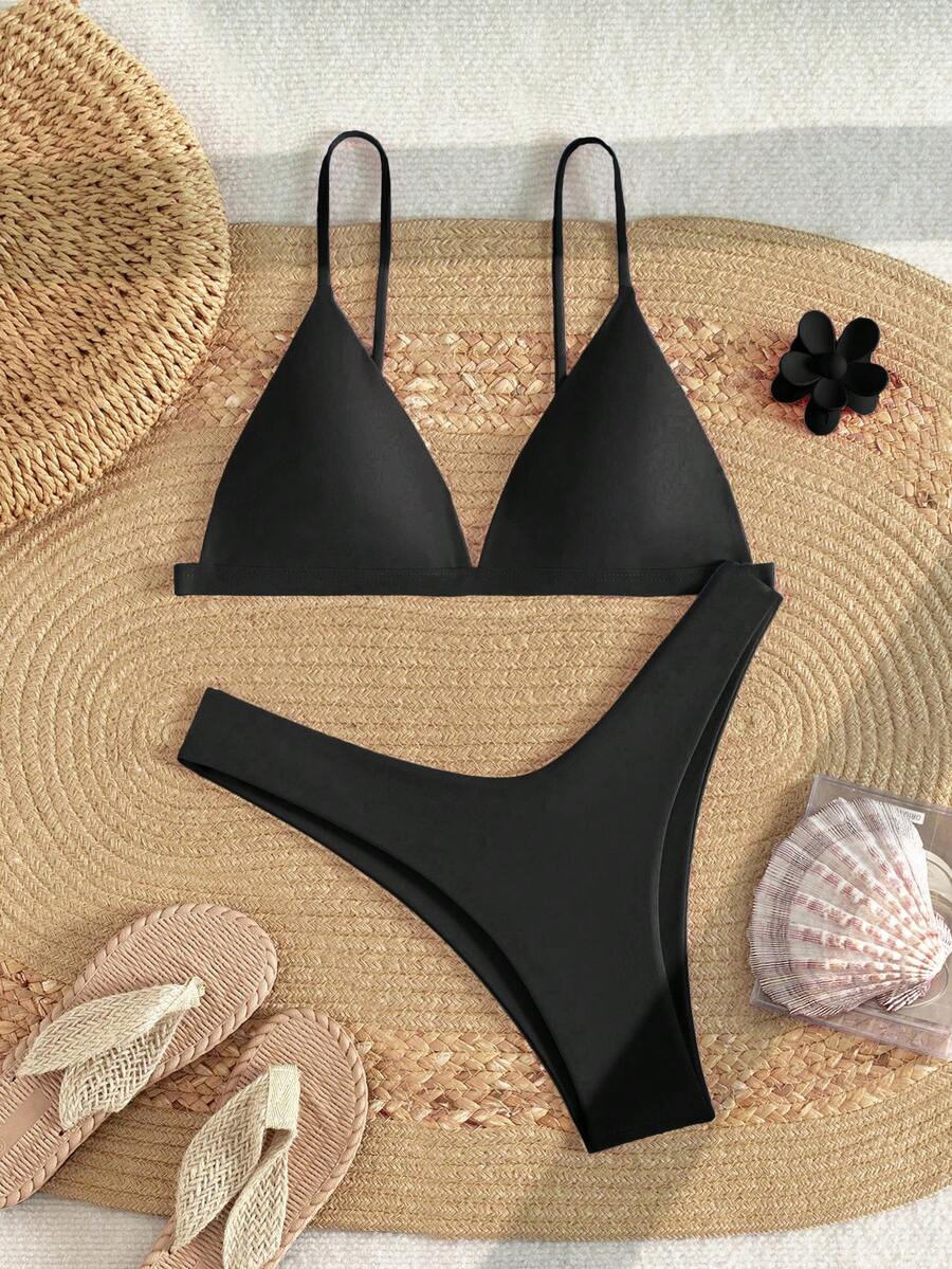 Swim Basics Solid Color Sexy Bikini Swimsuit For Beach Vacation | SHEIN