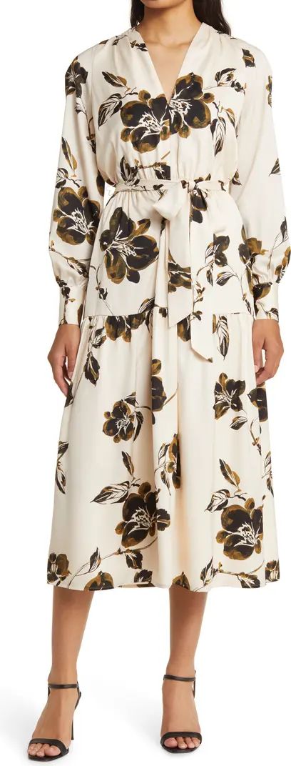 Anne Klein Floral Print Tiered Long Sleeve Midi Dress | Nordstrom | Nordstrom