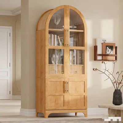 71" Tall Arched Kitchen Pantry Cabinet With Door Shelves, Farmhouse Kitchen Storage Cabinet With Open & Adjustable Shelves, Hidden Drawer & Glass Door | Wayfair North America