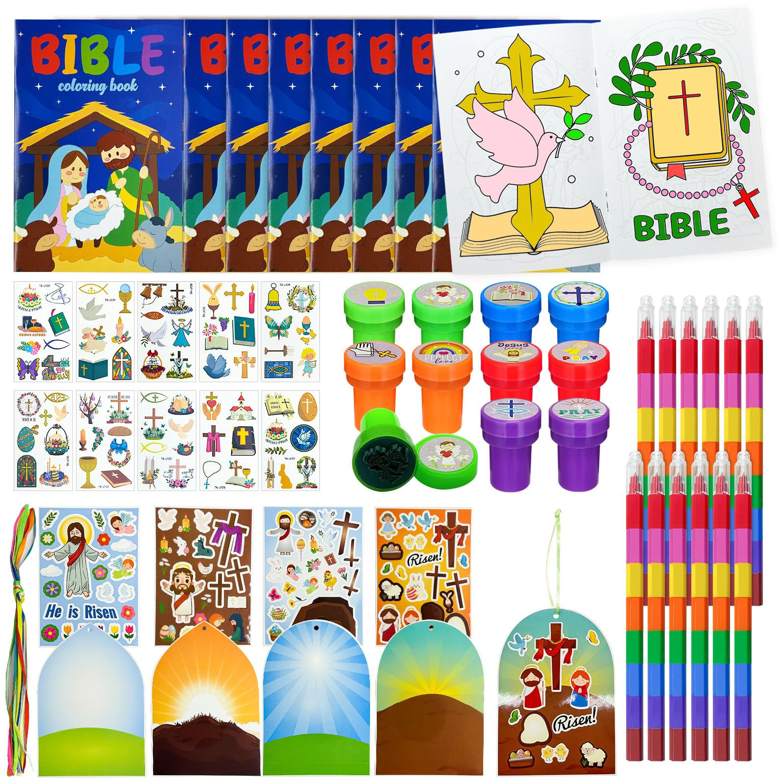 Cinrobiye 60 Pcs Easter Party Favors for Christian,Christian Coloring Books with Stacking Crayons... | Amazon (US)