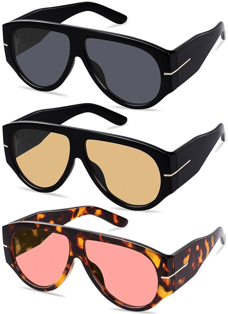 Oversized Retro Aviator Sunglasses for Women Men Trend 70s Thick Classic Vintage Style Sun Glasse... | Amazon (US)