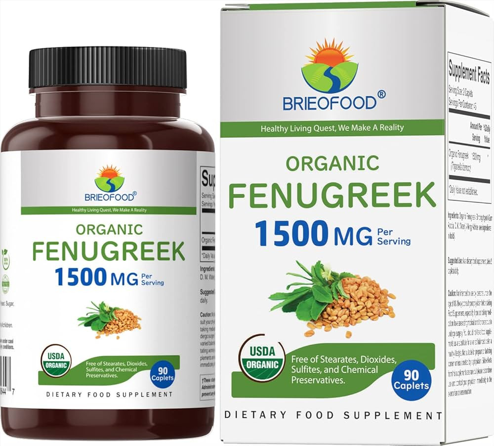 Brieofood Organic Fenugreek 1500mg, 45 Servings, Vegetarian, Gluten Free, 90 Vegetarian Tablets | Amazon (US)