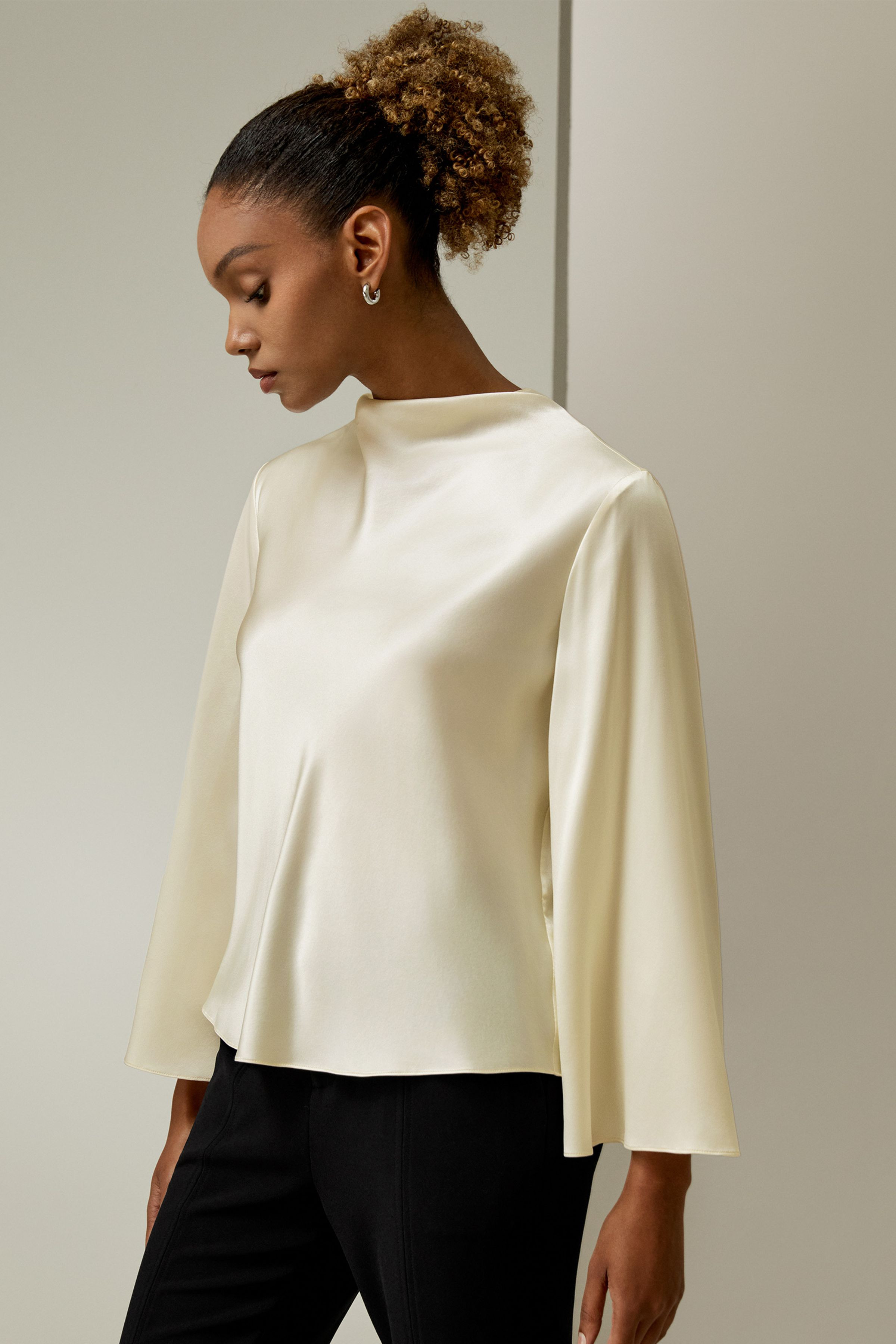 Bell sleeves minimalist silk top | LilySilk
