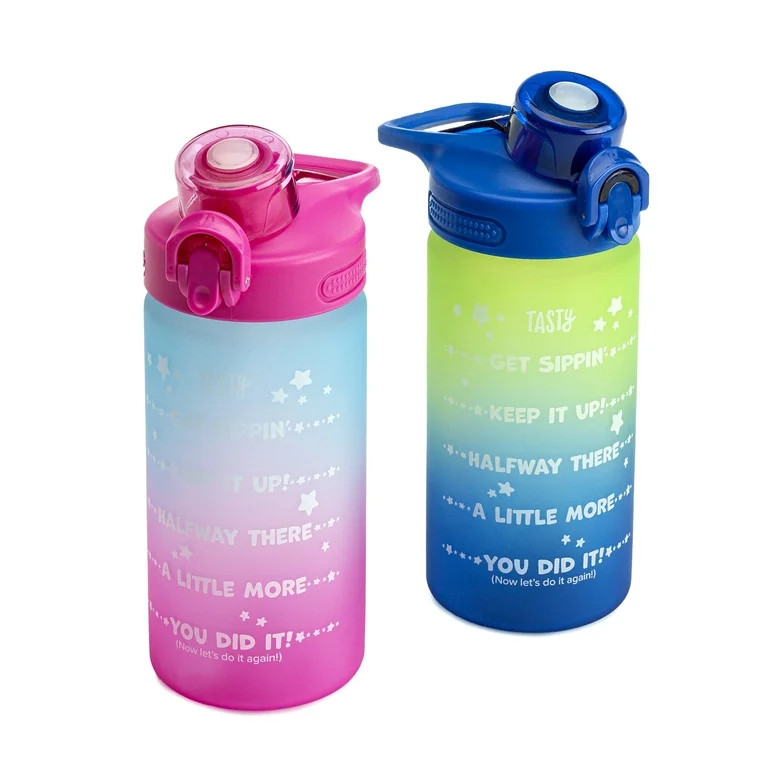 Tasty 16 oz Multi-color Plastic Water Bottles with Wide Mouth and Flip-Top Lid (2 Pieces) | Walmart (US)